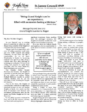 Guenter A. Rieger, Grand Knight's report June2012, CLICK on picture to read