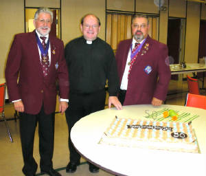 KOFC4949 Father Dale's 50th birhday, GK Guenter A. Rieger, Father Dale, Deputy Grand Knight Sal D'Agosto  2011